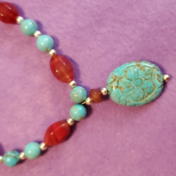 Faux Turquoise and Red Coral Necklace - Picture 2 of 5